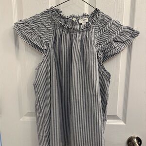 J.Crew Blue and White Striped Ruffle Blouse